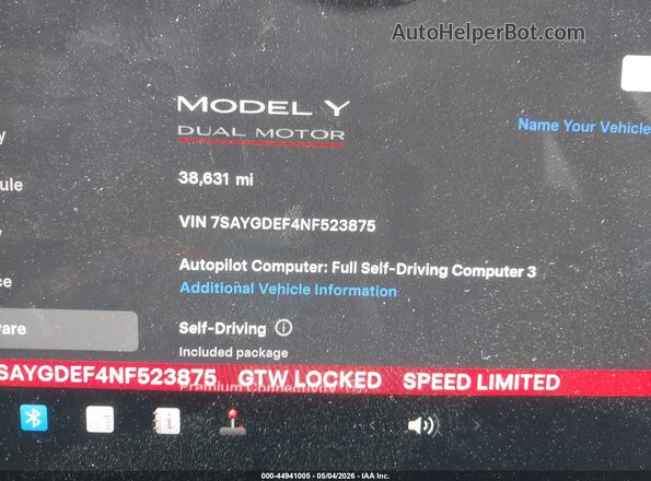 7SAYGDEF4NF523875 2022 TESLA MODEL Y White Rear seats view
