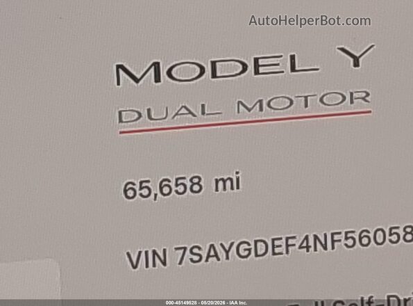 7SAYGDEF4NF560585 2022 TESLA MODEL Y Red 