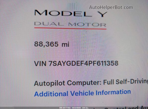 7SAYGDEF4PF611358 2023 TESLA MODEL Y Белый 