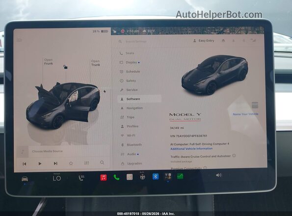 7SAYGDEF4PF838761 2023 TESLA MODEL Y Gray Widok tylnych siedzeń