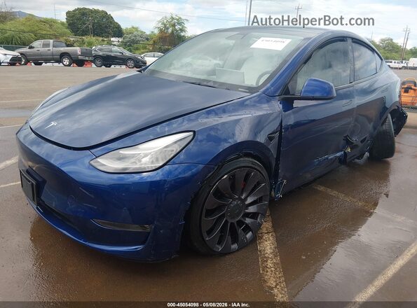 7SAYGDEF6NF392500 2022 TESLA MODEL Y Blue Առջևի ձախ երեք քառորդ տեսարան