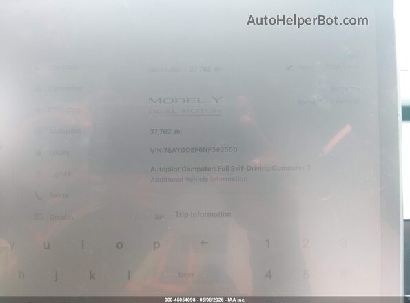 7SAYGDEF6NF392500 2022 TESLA MODEL Y Blue 