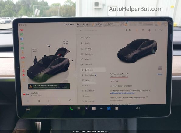 7SAYGDEF6NF533677 2022 TESLA MODEL Y Gray Հետևի նստատեղերի տեսք