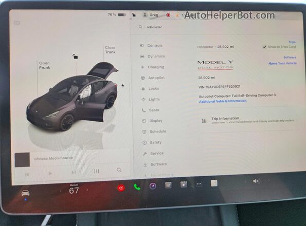 7SAYGDEF6PF620921 2023 TESLA MODEL Gray Սարքավորումների վահանակի տեսք
