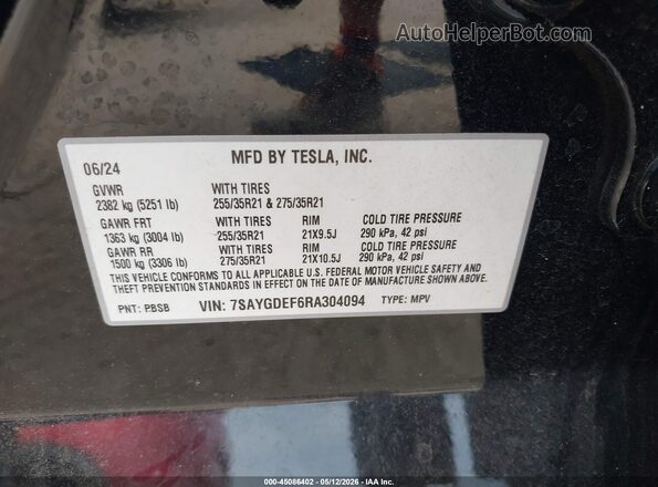 7SAYGDEF6RA304094 2024 TESLA MODEL Y Black ძრავის განყოფილების ხედი