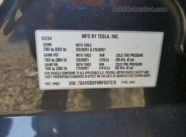 7SAYGDEF6RF037378 2024 TESLA MODEL Серый Вид подкапотного пространства