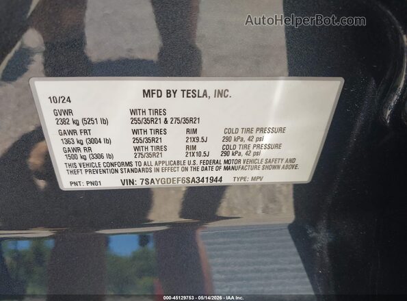 7SAYGDEF6SA341944 2025 TESLA MODEL Y Серый 