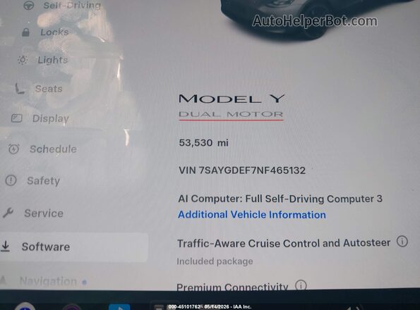 7SAYGDEF7NF465132 2022 TESLA MODEL Y Серый Вид задних сидений