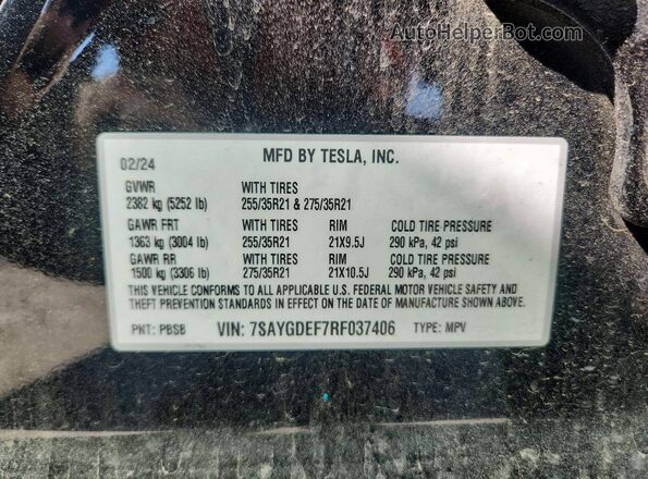 7SAYGDEF7RF037406 2024 TESLA MODEL Черный Вид наклейки с VIN-кодом
