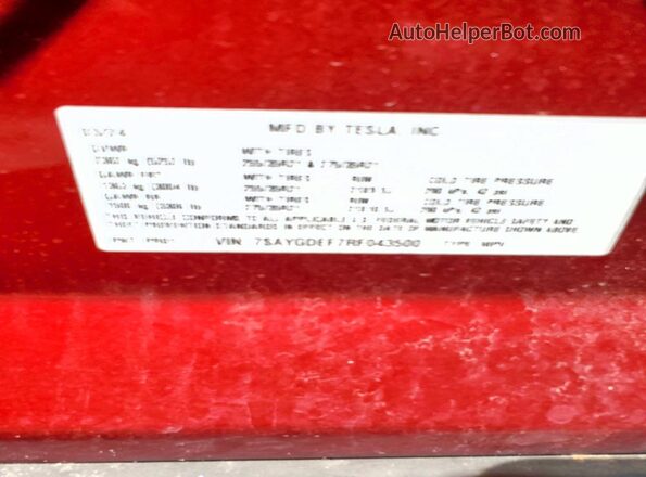 7SAYGDEF7RF043500 2024 TESLA MODEL Red Widok komory silnika
