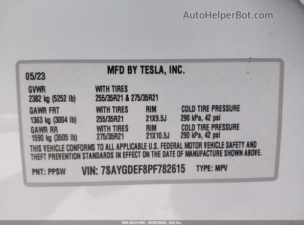 7SAYGDEF8PF782615 2023 TESLA MODEL Y Белый Вид подкапотного пространства