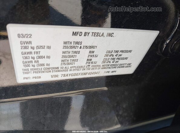 7SAYGDEFXNF404941 2022 TESLA MODEL Y Black 
