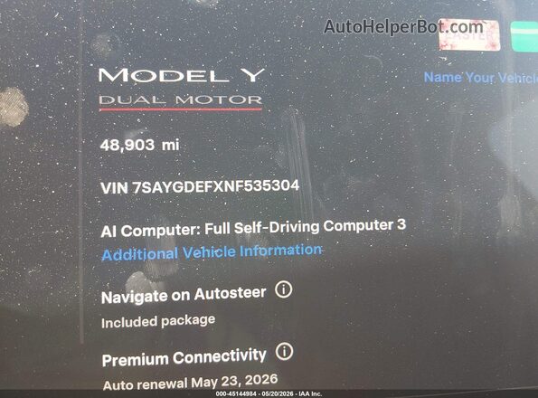 7SAYGDEFXNF535304 2022 TESLA MODEL Y Белый 