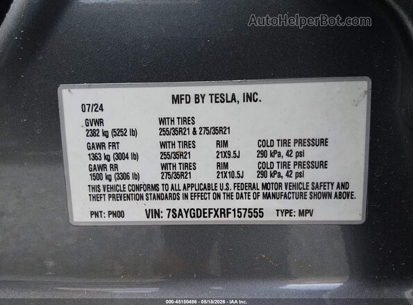 7SAYGDEFXRF157555 2024 TESLA MODEL Y Gray 
