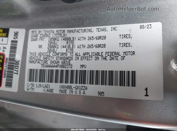 7SVAAAAA4PX002372 2023 TOYOTA SEQUOIA Silver Вид підкапотного простору