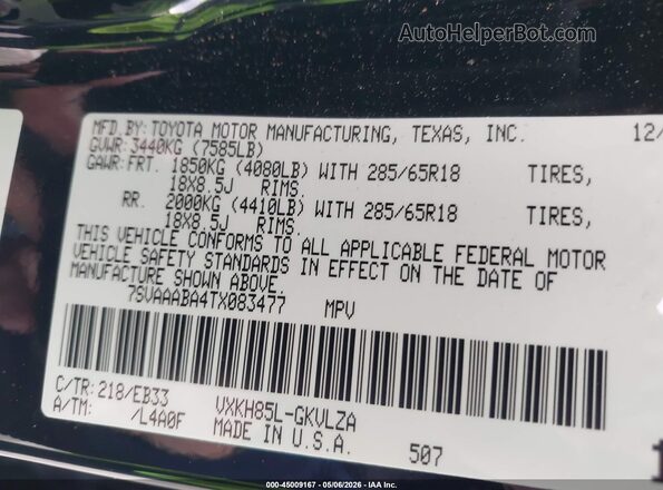 7SVAAABA4TX083477 2026 TOYOTA SEQUOIA Black Շարժիչի բաժամունքի տեսք