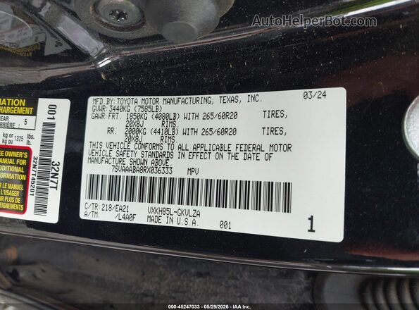 7SVAAABA8RX036333 2024 TOYOTA SEQUOIA Черный Вид подкапотного пространства