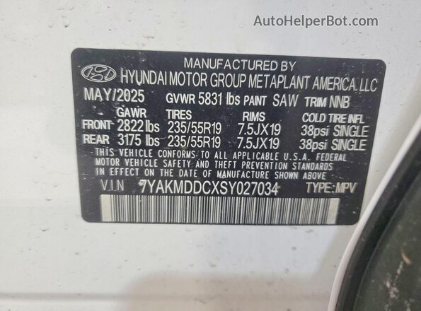 7YAKMDDCXSY027034 2025 HYUNDAI IONIQ White 