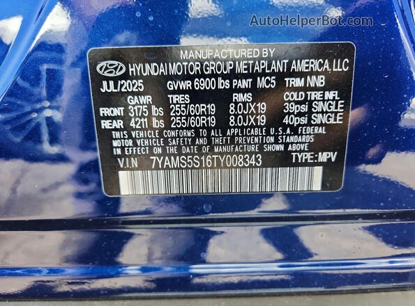 7YAMS5S16TY008343 2026 HYUNDAI IONIQ Синий 