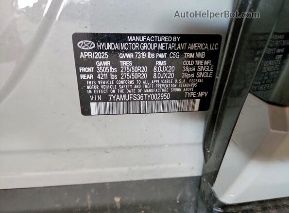 7YAMUFS36TY002950 2026 HYUNDAI IONIQ Gray VIN sticker view
