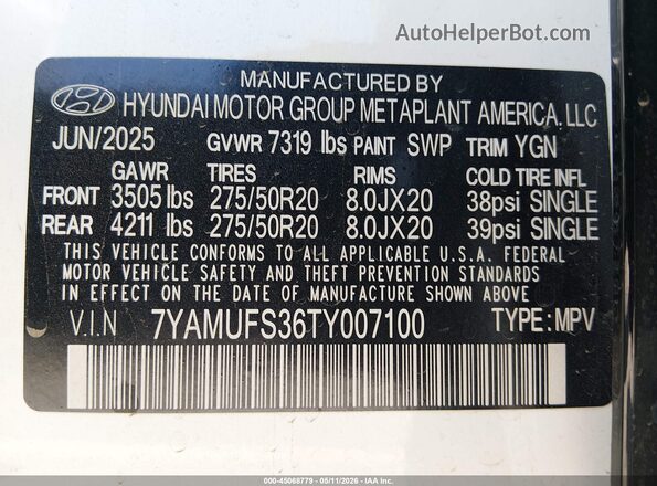 7YAMUFS36TY007100 2026 HYUNDAI IONIQ 9 White 