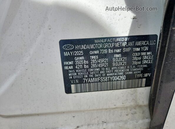 7YAMWFS58TY004260 2026 HYUNDAI IONIQ White Панорамний вид салону 360°