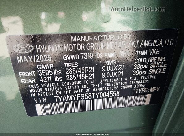 7YAMYFS58TY004558 2026 HYUNDAI IONIQ 9 Зеленый Вид подкапотного пространства