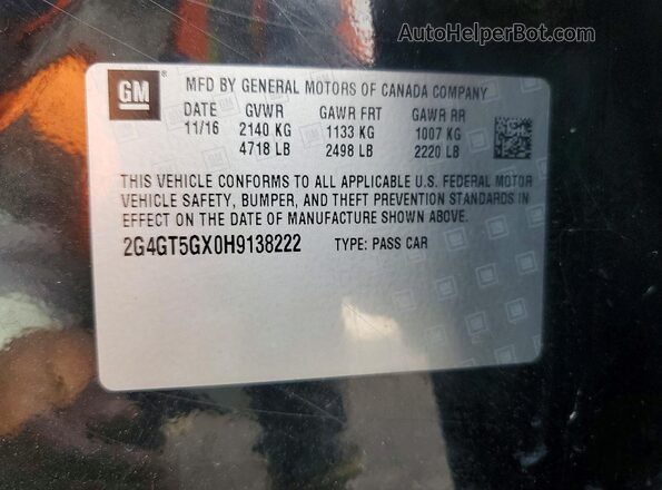 2G4GT5GX0H9138222 2017 BUICK REGAL Black VIN sticker view