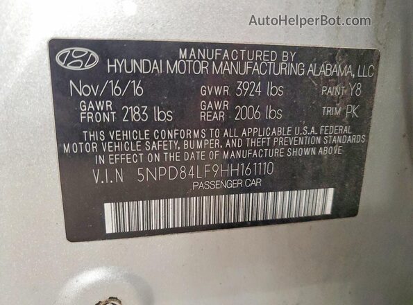5NPD84LF9HH161110 2017 HYUNDAI ELANTRA Silver 