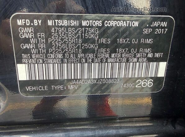 JA4AD2A3XJZ008823 2018 MITSUBISHI OUTLANDER Black Вид задніх сидінь