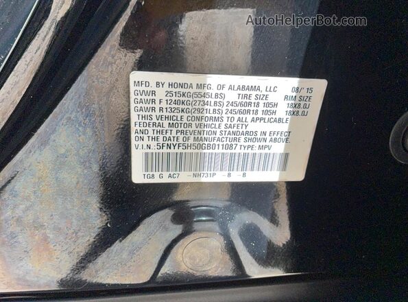 5FNYF5H50GB011087 2016 HONDA PILOT Черный Вид задней части салона