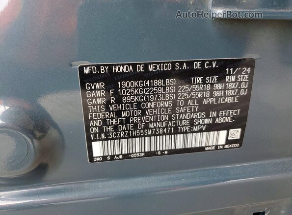 3CZRZ1H55SM738471 2025 HONDA HR-V Blue 