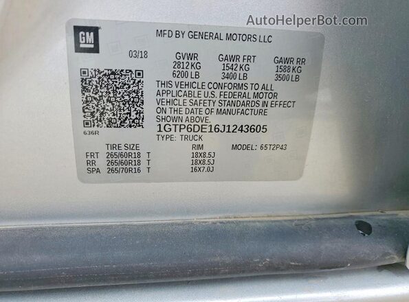 1GTP6DE16J1243605 2018 GMC CANYON Silver 