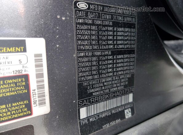 SALRRBBK6HA017374 2017 LAND ROVER DISCOVERY Gray 360 interior view