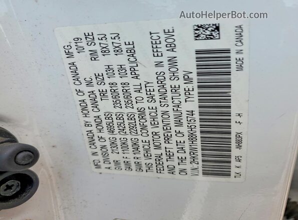 2HKRW1H88KH515744 2019 HONDA CR-V White 