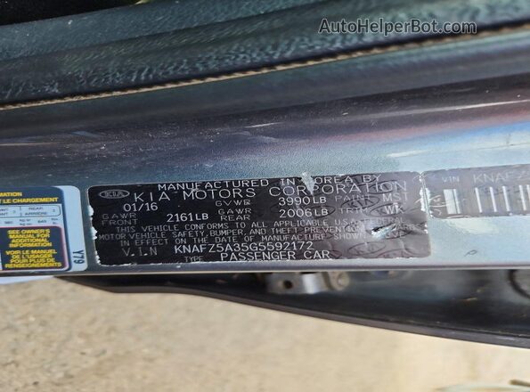 KNAFZ5A35G5592172 2016 KIA FORTE Silver 