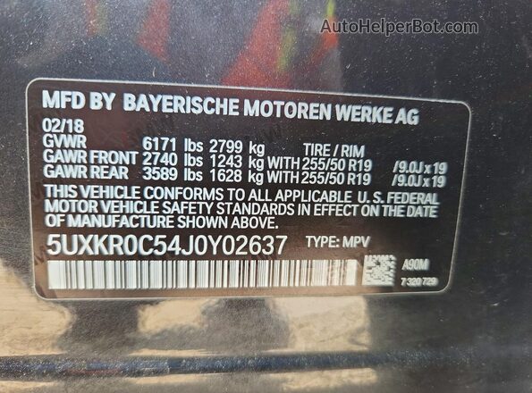 5UXKR0C54J0Y02637 2018 BMW X5 Gray 