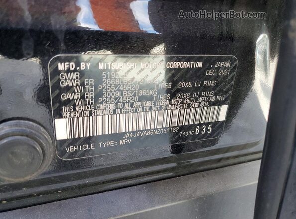 JA4J4VA86NZ061182 2022 MITSUBISHI OUTLANDER Black 