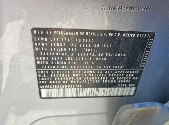 3VVRX7B2XNM022748 2022 VOLKSWAGEN TAOS Серый Панорамный вид салона 360°