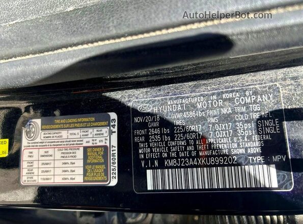 KM8J23A4XKU899202 2019 HYUNDAI TUCSON Black 