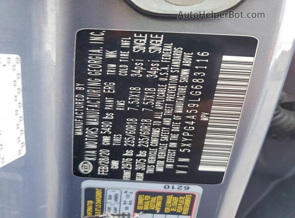 5XYPG4A59LG683116 2020 KIA SORENTO Blue 