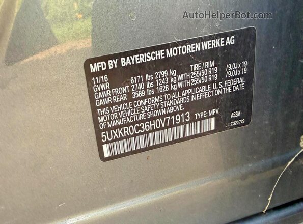 5UXKR0C36H0V71913 2017 BMW X5 Charcoal 