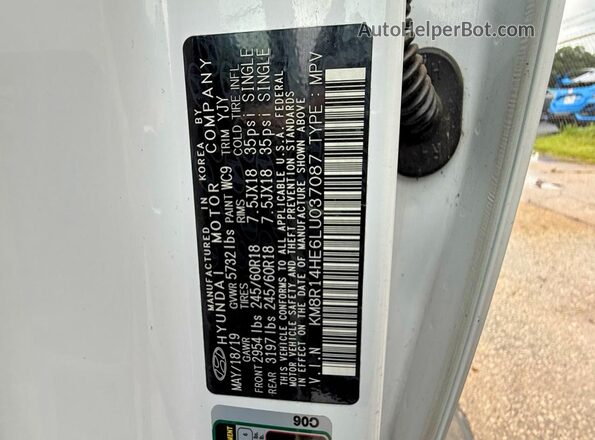 KM8R14HE6LU037087 2020 HYUNDAI PALISADE White 