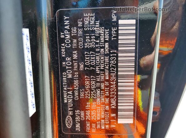 KM8J33A43HU278311 2017 HYUNDAI TUCSON Черный 