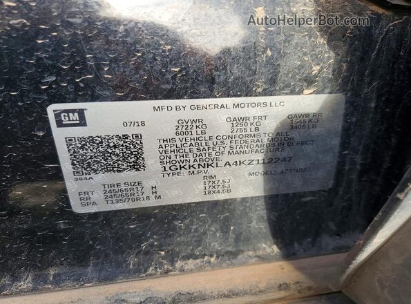 1GKKNKLA4KZ112247 2019 GMC ACADIA Black 