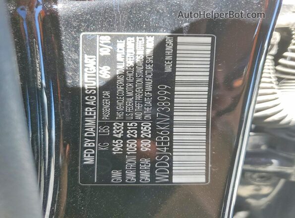 WDDSJ4EB6KN738999 2019 MERCEDES-BENZ CLA-CLASS Black VIN sticker view
