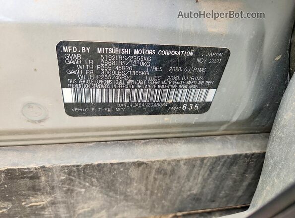 JA4J4UA84NZ048084 2022 MITSUBISHI OUTLANDER Silver 