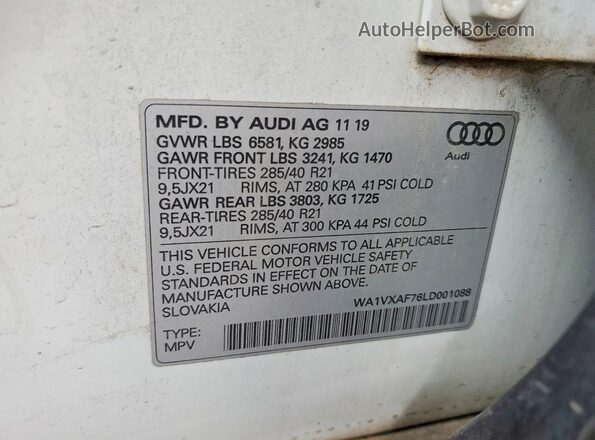 WA1VXAF76LD001088 2020 AUDI Q7 Белый Панорамный вид салона 360°