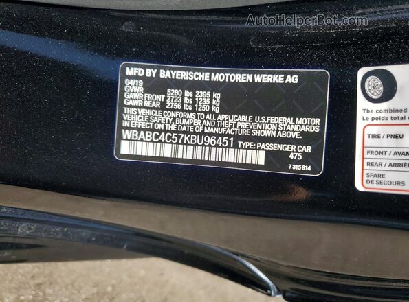 WBABC4C57KBU96451 2019 BMW M8 Black Vista de la etiqueta del VIN