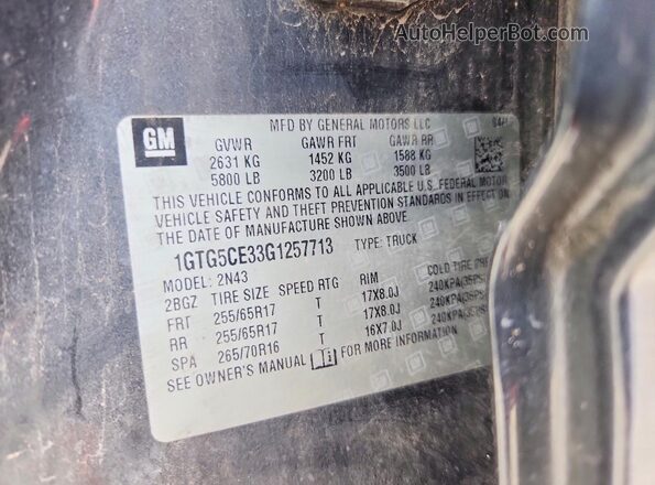 1GTG5CE33G1257713 2016 GMC CANYON Серый Вид наклейки с VIN-кодом